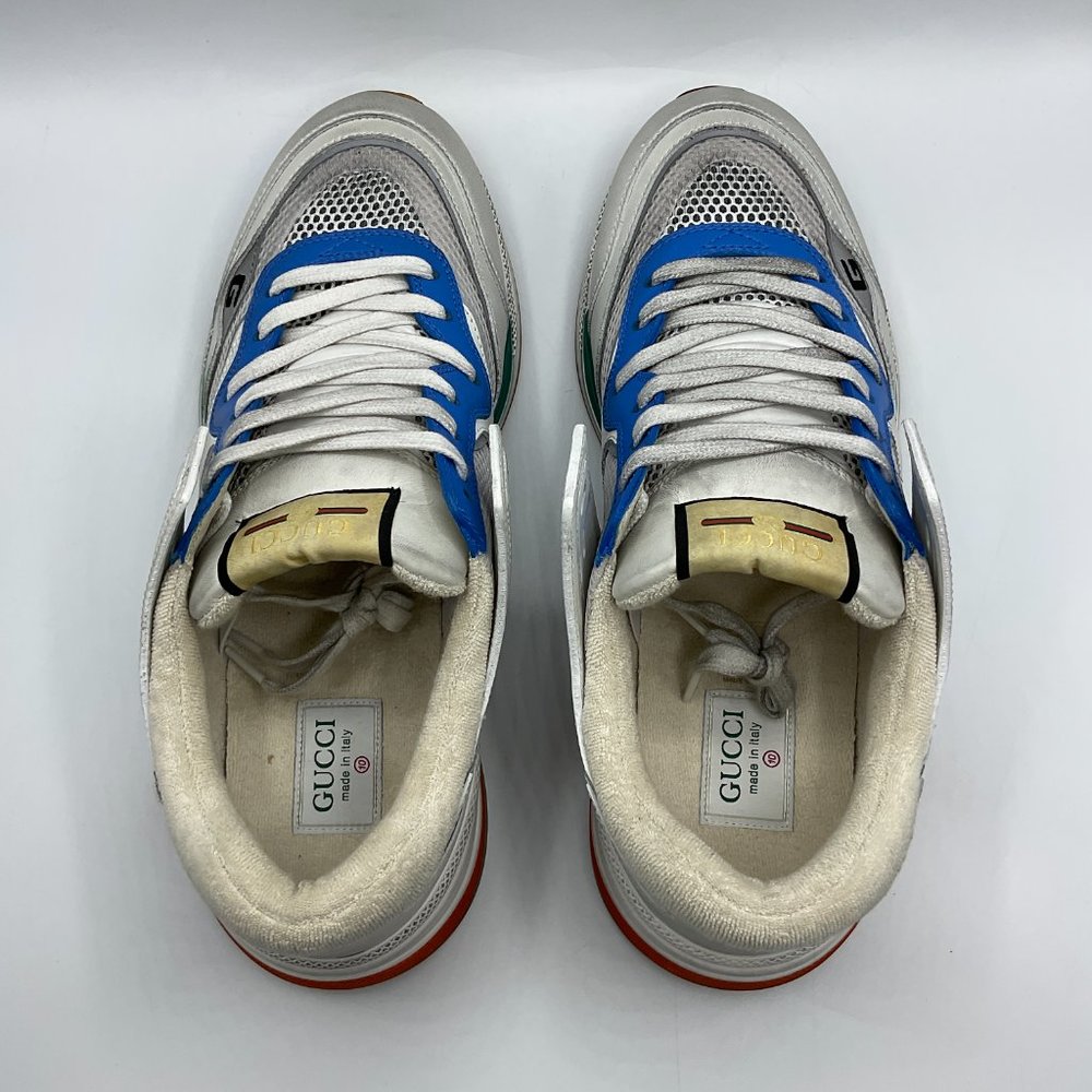 Gucci Ultrapace Leather & Mesh Sneakers White Blue Mens Size UK 10 US 10.5 - Picture 7 of 13
